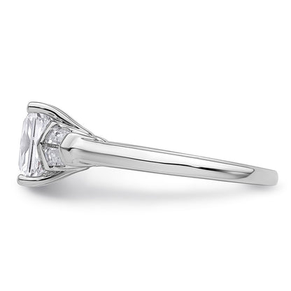 14K White Gold 3/8 carat Lab Grown Diamond VS+ F+ 1 1/2 carat Radiant Center Semi Mount Three Stone Engagement Ring