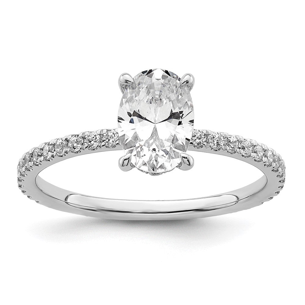 14K White Gold 1 1/3 carat Certified Lab Grown Diamond VS+ F+ Oval Complete Solitaire with Flair Engagement Ring