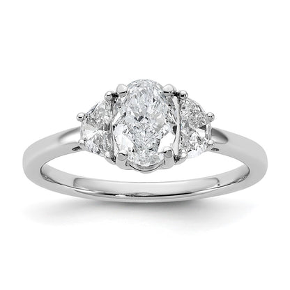 14K White Gold 3/8 carat Lab Grown Diamond VS/SI+ G+ Half Moon and 1 carat Oval Center Semi Mount Three Stone Engagement Ring