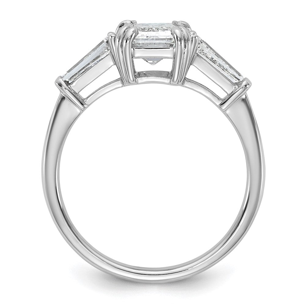 14K White Gold 2 1/5 carat Lab Grown Diamond VS+ F+ Complete Emerald and Tapered Baguette Engagement Ring