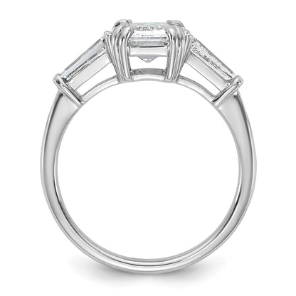 14K White Gold 2 1/5 carat Lab Grown Diamond VS+ F+ Complete Emerald and Tapered Baguette Engagement Ring