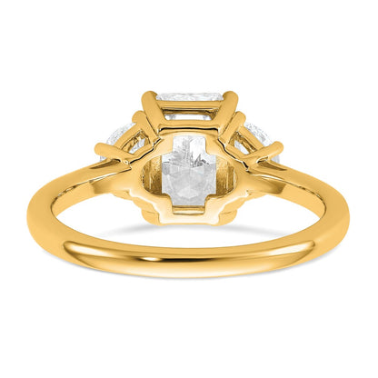 14K Yellow Gold 2 carat Certified Lab Grown Diamond VS+ F+ Radiant and Half Moon Complete Three Stone Engagement Ring