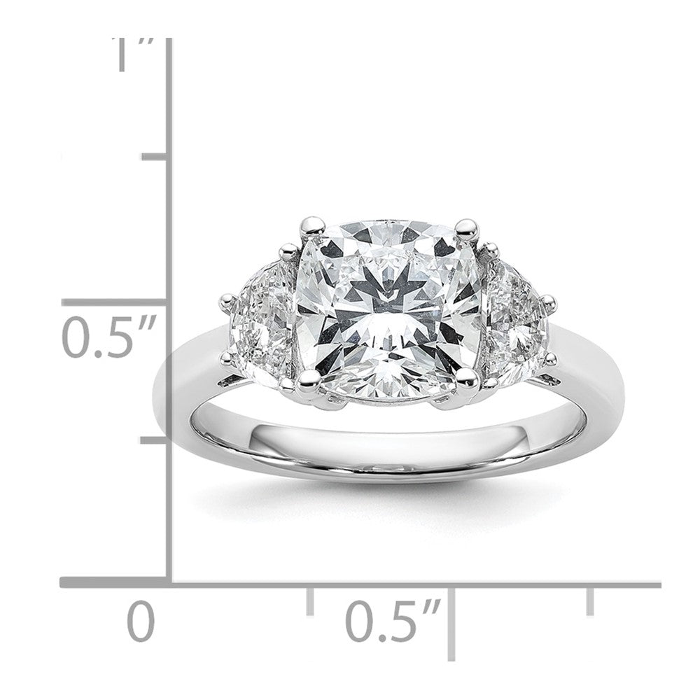 14K White Gold 3 1/8 carat Certified Lab Grown Diamond VS+ F+ Complete Cushion and Half Moon Three Stone Engagement Ring