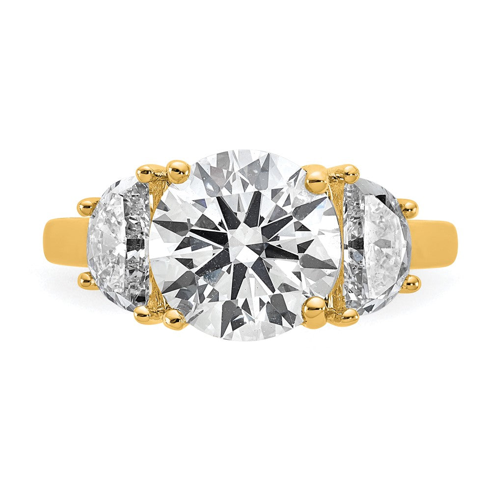 14K Yellow Gold 1 carat Lab Grown Diamond VS+ F+ 3 carat Center Round Semi Mount Three Stone Engagement Ring