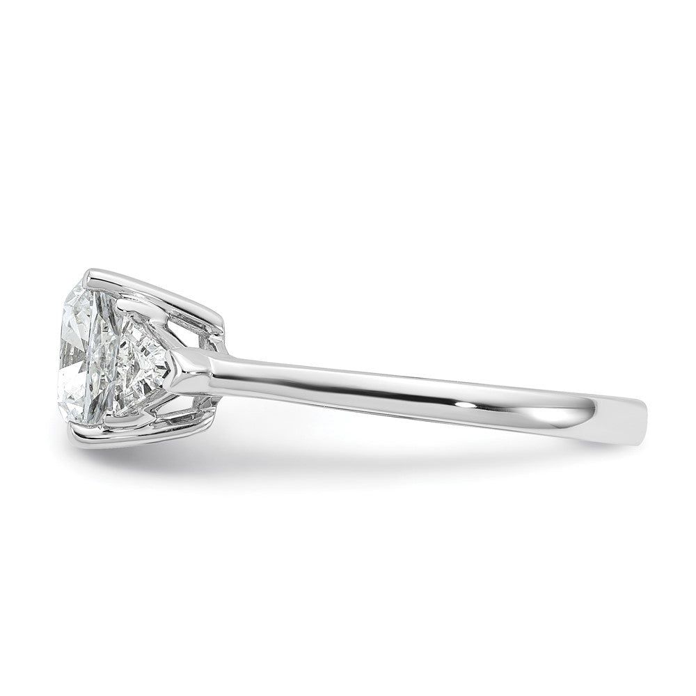 14K White Gold 2 1/2 carat Certified Lab Grown Diamond VS/SI+ G+ Cushion and Triangle Complete Three Stone Engagement Ring