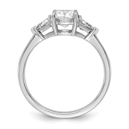 14K White Gold 1 1/2 carat Certified Lab Grown Diamond VS+ F+ Cushion and Triangle Complete Three Stone Engagement Ring
