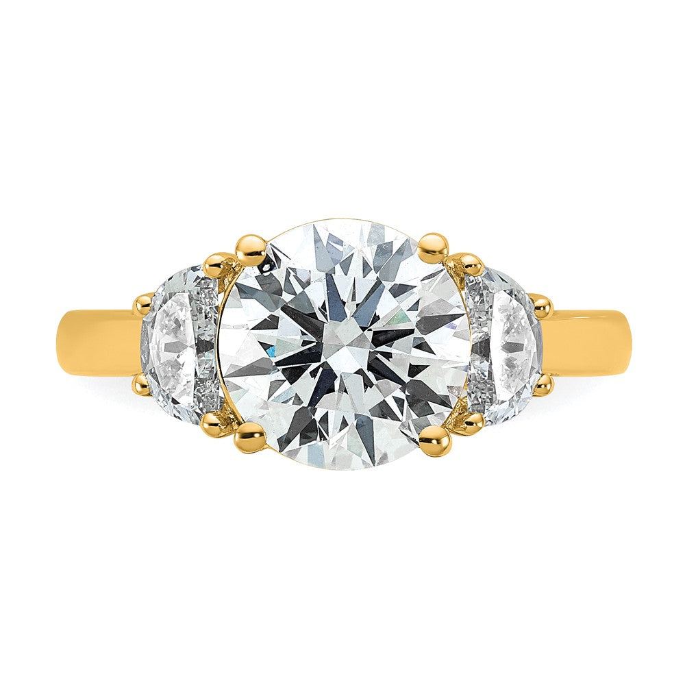 14K Yellow Gold 3 1/8 carat Certified Lab Grown Diamond VS+F+ Round Complete Three Stone Engagement Ring
