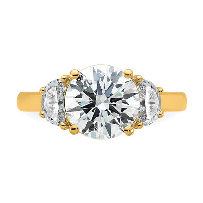 14K Yellow Gold 3 1/8 carat Certified Lab Grown Diamond VS+F+ Round Complete Three Stone Engagement Ring