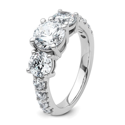 14K White Gold 3 carat Lab Grown Diamond VS/SI+ G+ Round Complete Three Stone Engagement Ring