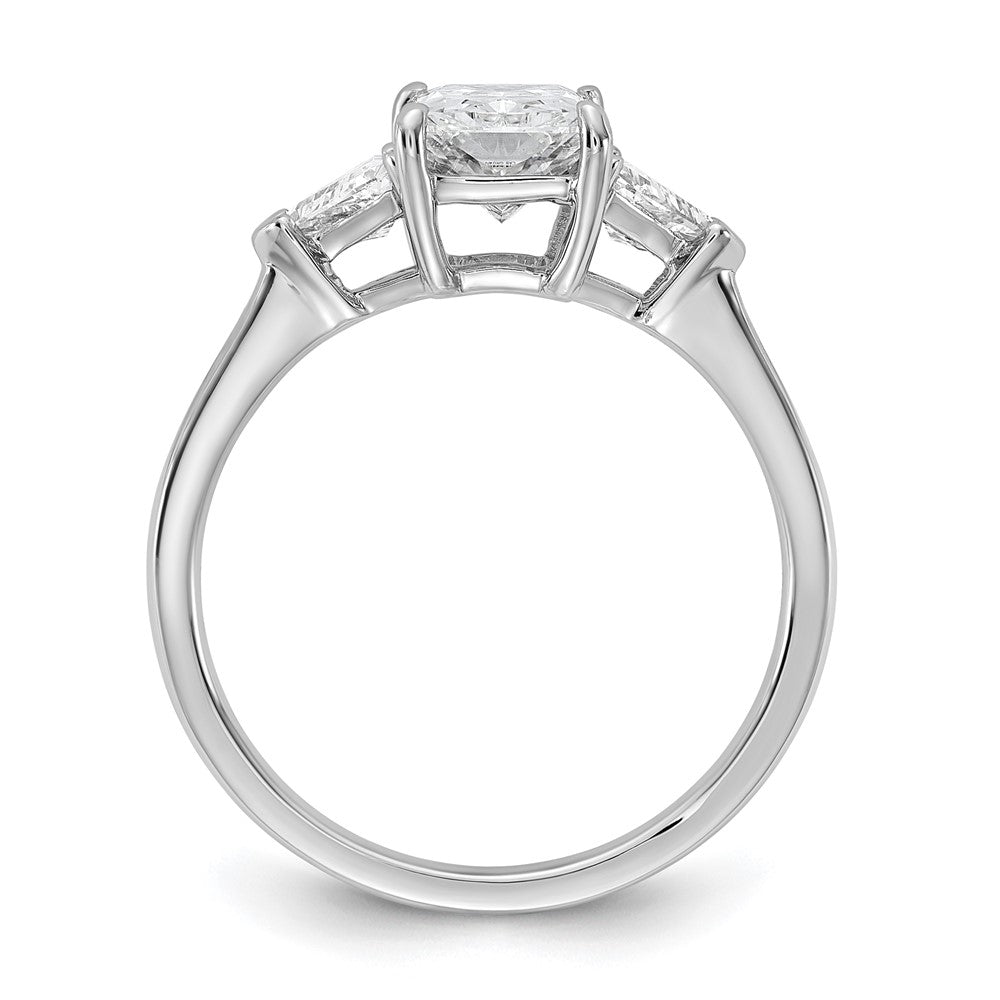 14K White Gold 1/2 carat Lab Grown Diamond VS/SI+ G+ Triangle 1 1/2 carat Radiant Center Semi Mount Three Stone Engagement Ring