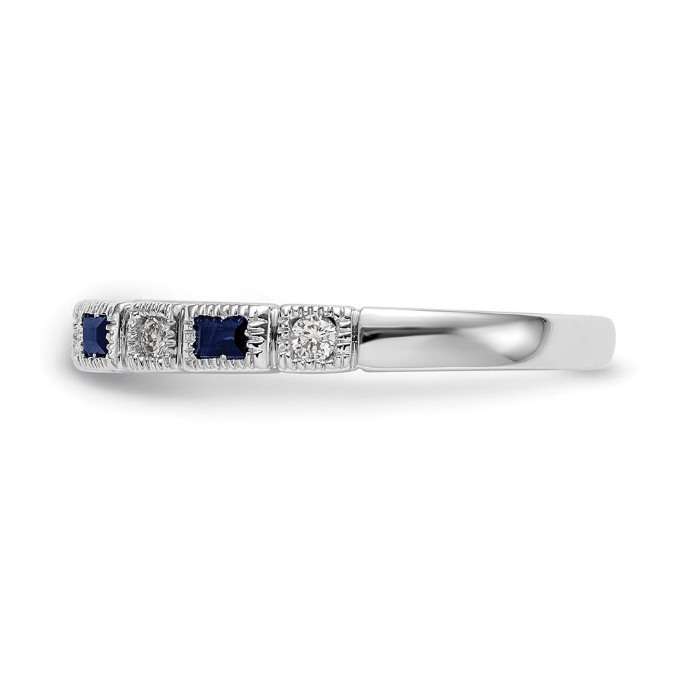 14K White Gold 1/10 carat Diamond and Blue Sapphire Complete Wedding Band Ring