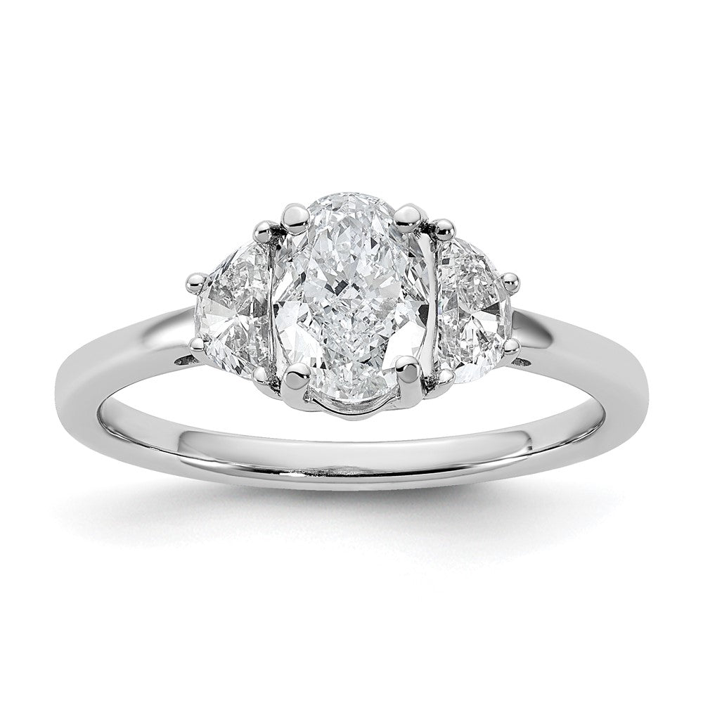 14K White Gold 1 3/8 carat Certified Lab Grown Diamond VS/SI+ G+ Complete Oval and Half Moon Three Stone Engagement Ring