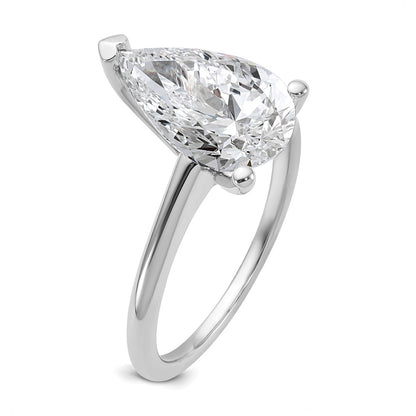 14K White Gold 3 carat Certified Lab Grown Diamond VS+ F+ Pear Solitaire Complete Engagement Ring
