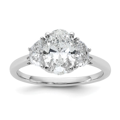 14K White Gold 2 carat Certified Lab Grown Diamond VS+ F+ Complete Oval and Half Moon Three Stone Engagement Ring