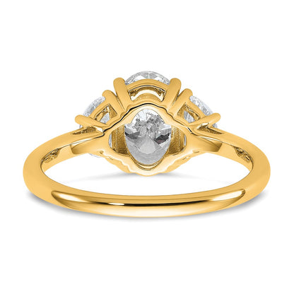 14K Yellow Gold 1/2 carat Lab Grown Diamond VS/SI+ G+ Half Moon and 1 1/2 carat Oval Center Semi Mount Three Stone Engagement Ring