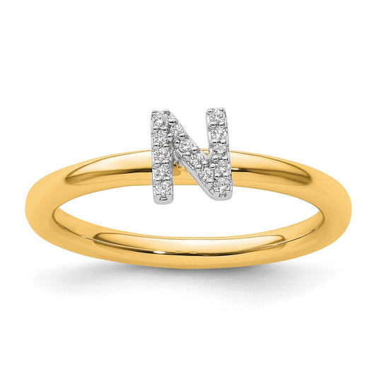 14K Yellow Gold Stackable Diamond Initial N Size 7 Ring