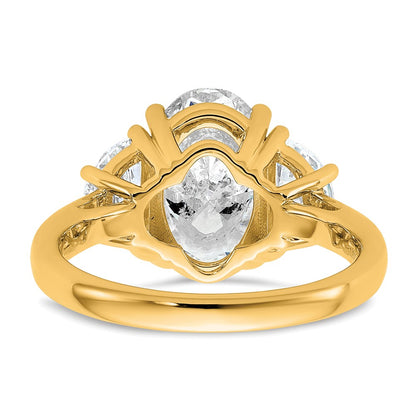 14K Yellow Gold 4 carat Certified Lab Grown Diamond VS/SI+ G+ Complete Oval and Half Moon Three Stone Engagement Ring