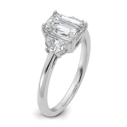 14K White Gold 1/2 carat Lab Grown Diamond VS/SI+ G+ Semi Mount Emerald and Half Moon Three Stone Engagement Ring