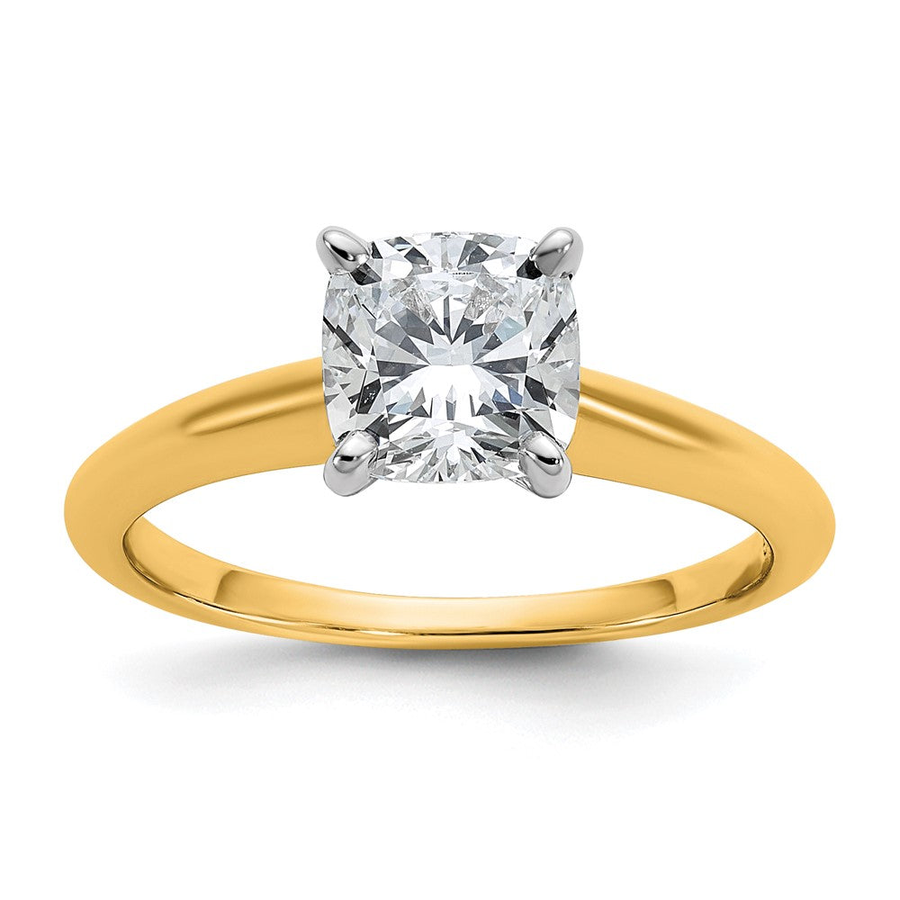 14K Two-Tone Gold Two-tone 1 1/2 carat Certified Lab Grown Diamond VS+ F+ Cushion Complete Solitaire Engagement Ring