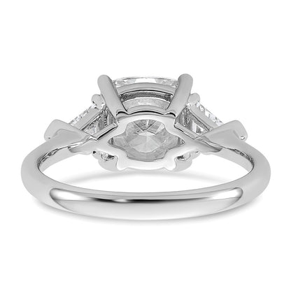 14K White Gold 3 1/8 carat Certified Lab Grown Diamond VS/SI+ G+ Cushion and Triangle Complete Three Stone Engagement Ring