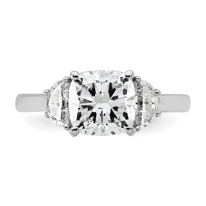 14K White Gold 1/2 carat Lab Grown Diamond VS/SI+ G+ Half Moon and 2 carat Cushion Center Semi Mount Three Stone Engagement Ring