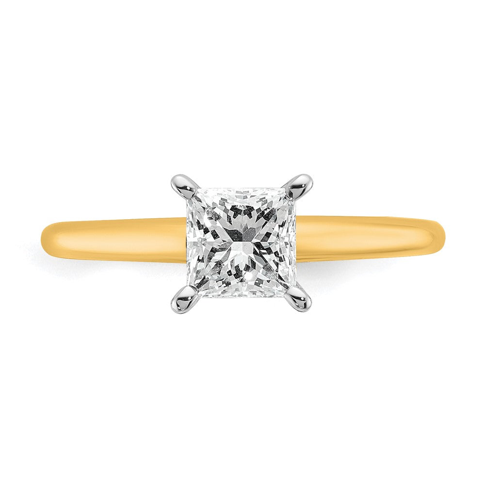 14K Two-Tone Gold Two-tone 1 carat Certified Lab Grown Diamond VS+ F+ Princess Complete Solitaire Engagement Ring