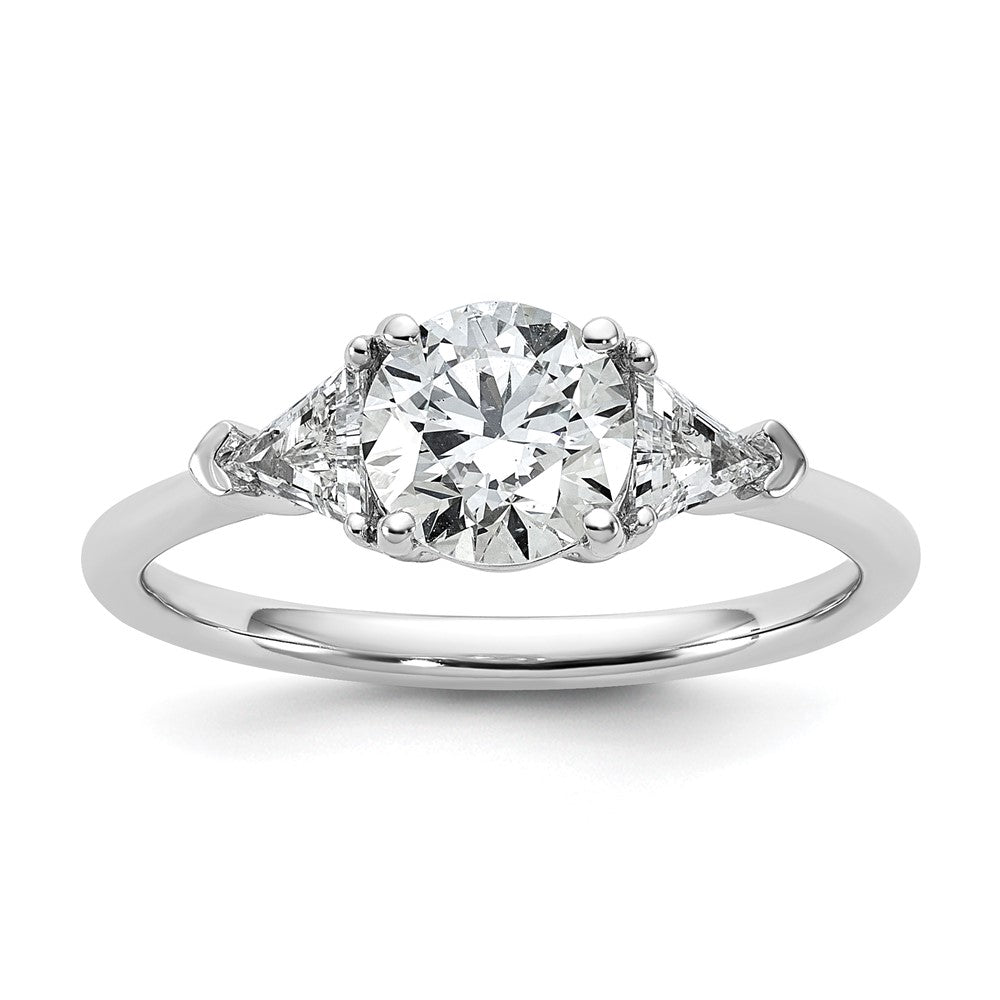 14K White Gold 1 1/2 carat Certified Lab Grown Diamond VS/SI+ G+ Round and Triangle Complete Three Stone Engagement Ring