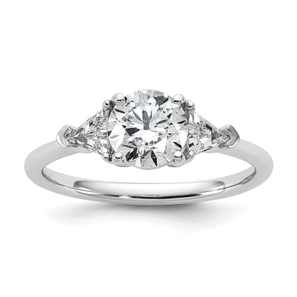14K White Gold 1 1/2 carat Certified Lab Grown Diamond VS/SI+ G+ Round and Triangle Complete Three Stone Engagement Ring