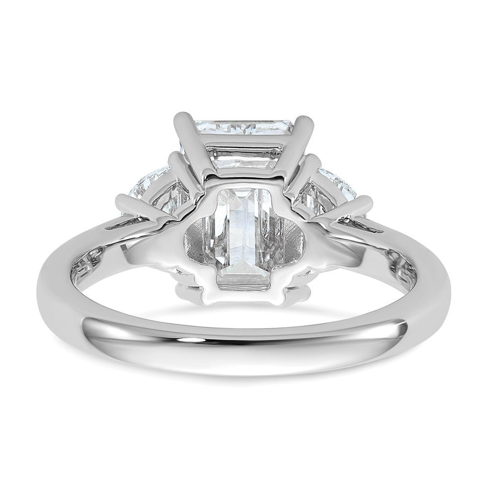 14K White Gold 5/8 carat Lab Grown Diamond VS/SI+ G+ Semi Mount Emerald and Half Moon Three Stone Engagement Ring