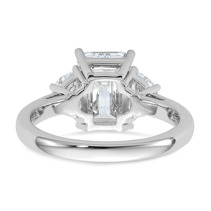 14K White Gold 5/8 carat Lab Grown Diamond VS/SI+ G+ Semi Mount Emerald and Half Moon Three Stone Engagement Ring