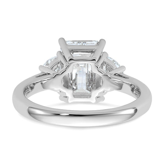 14K White Gold 5/8 carat Lab Grown Diamond VS/SI+ G+ Semi Mount Emerald and Half Moon Three Stone Engagement Ring