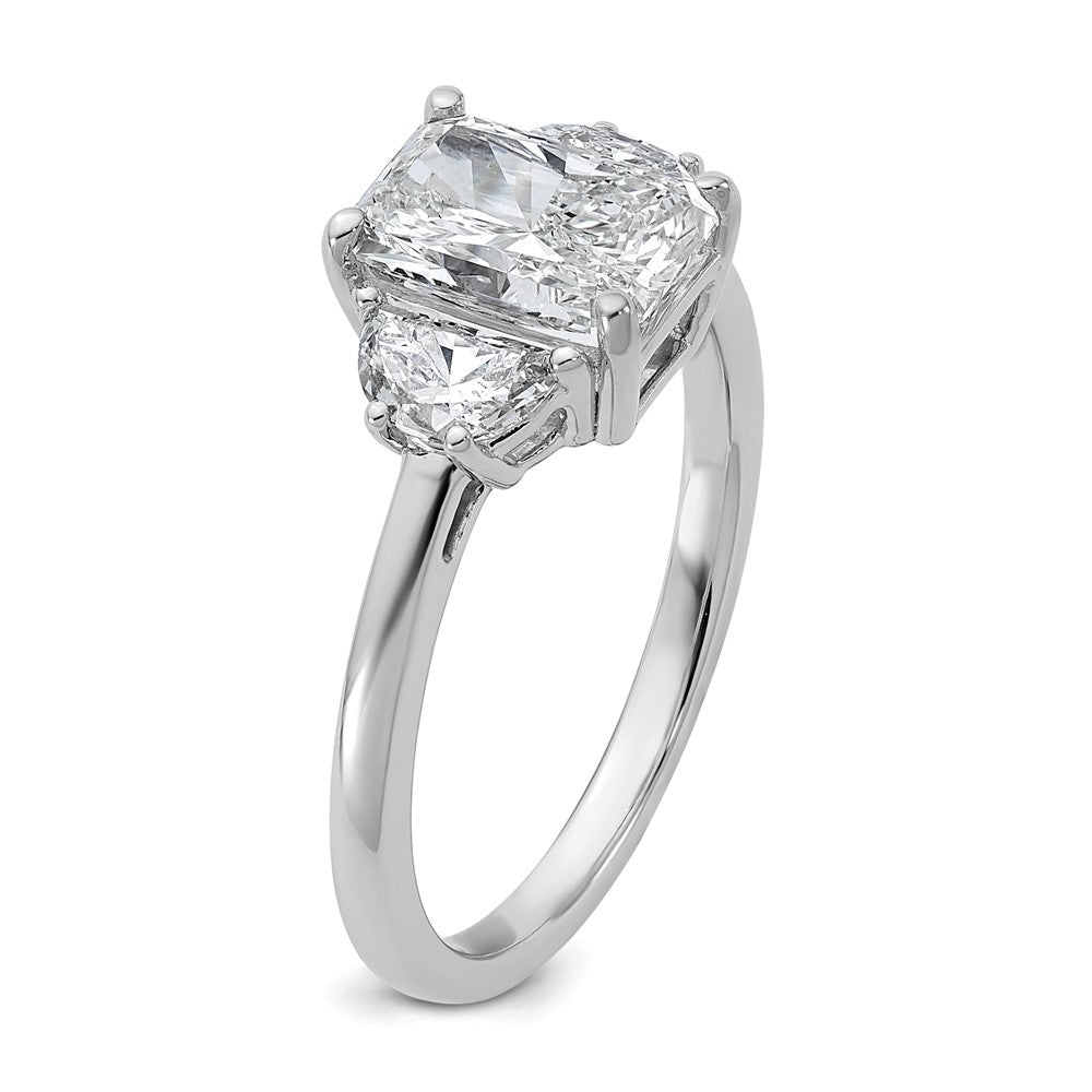 14K White Gold 2 carat Certified Lab Grown Diamond VS/SI+ G+ Radiant and Half Moon Complete Three Stone Engagement Ring