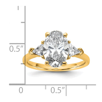 14K Yellow Gold 3 1/8 carat Certified Lab Grown Diamond VS+ F+ Complete Oval and Trillion Three Stone Engagement Ring