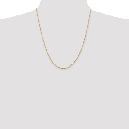 22 Inch 14K Yellow Gold 1.5mm Diamond Cut Rope Chain Necklace