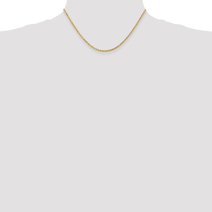 16 Inch 14K Yellow Gold 2mm Diamond Cut Rope Chain Necklace