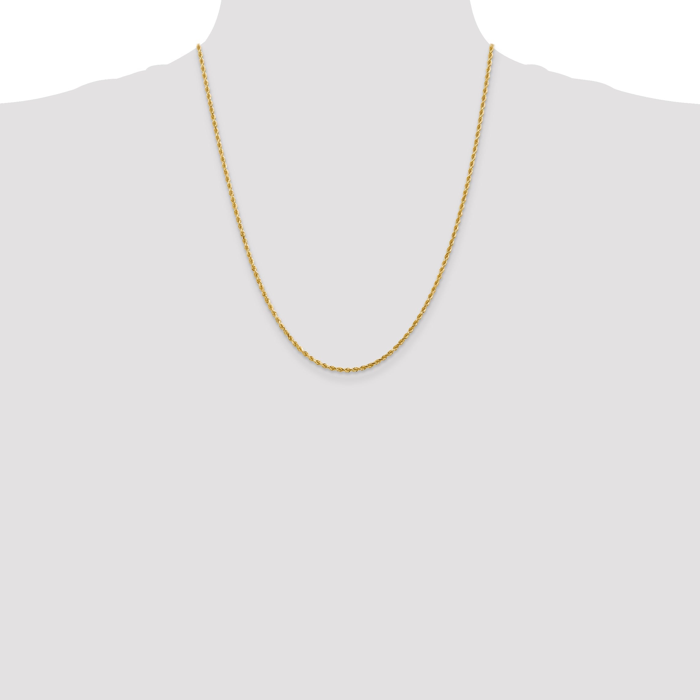 22 Inch 14K Yellow Gold 2mm Diamond Cut Rope Chain Necklace