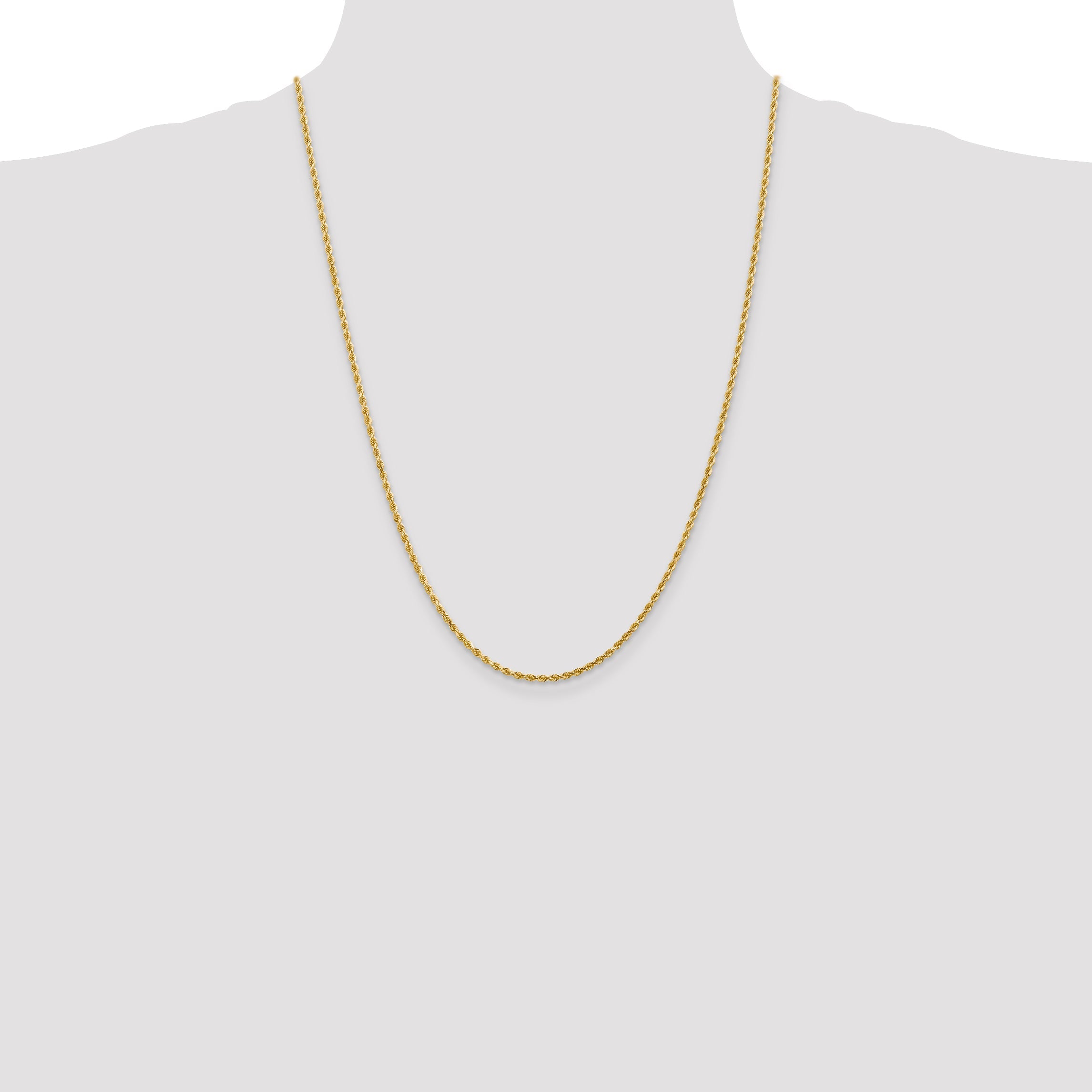 24 Inch 14K Yellow Gold 2mm Diamond Cut Rope Chain Necklace