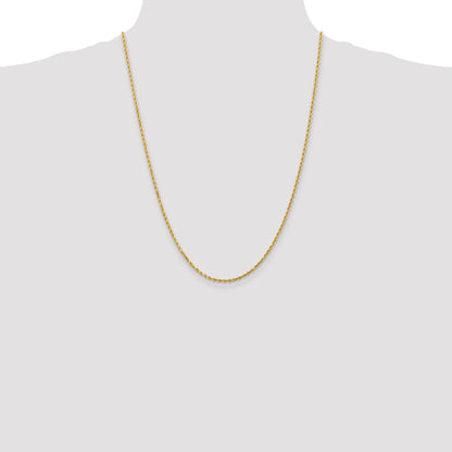 24 Inch 14K Yellow Gold 2mm Diamond Cut Rope Chain Necklace