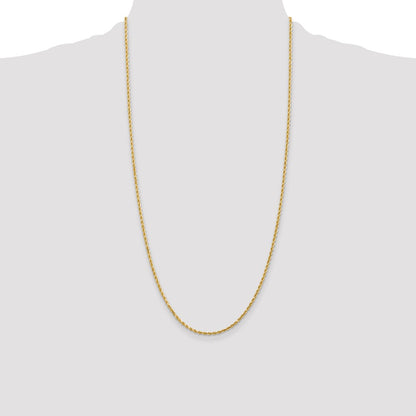 28 Inch 14K Yellow Gold 2mm Diamond Cut Rope Chain Necklace