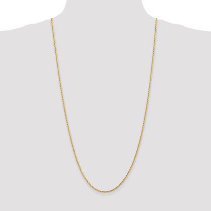 3 Inch 14K Yellow Gold 2mm Diamond Cut Rope Chain Necklace