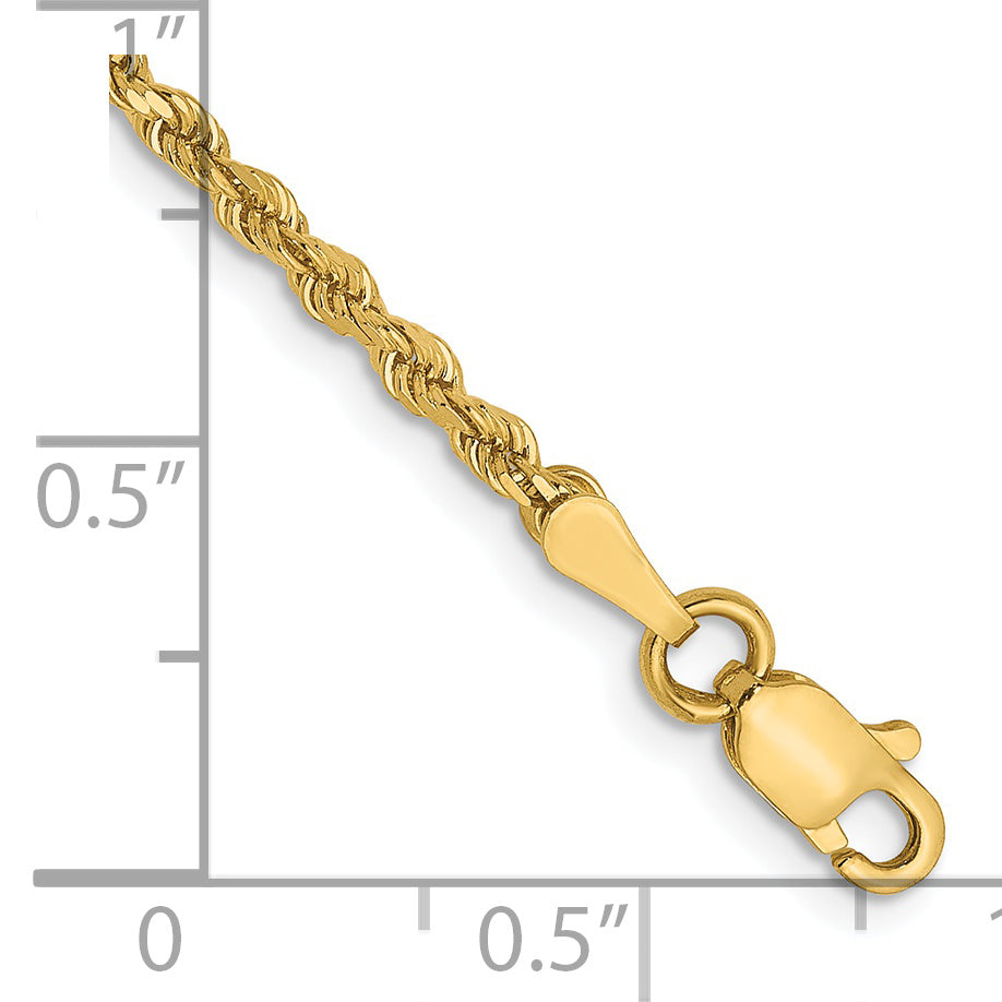 7 Inch 14K Yellow Gold 2mm Diamond Cut Rope Chain Bracelet