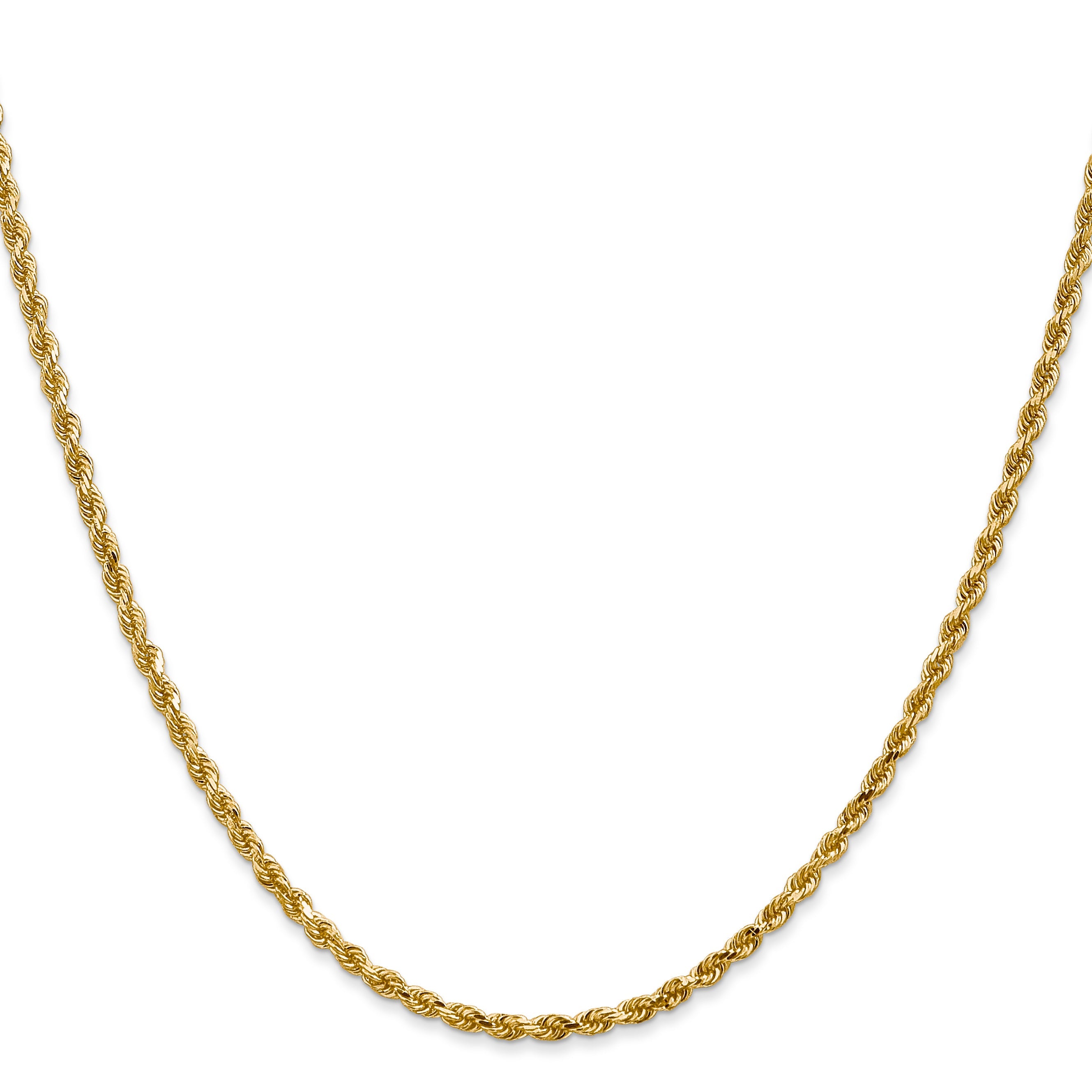 28 Inch 14K Yellow Gold 2.5mm Diamond Cut Rope Chain Necklace