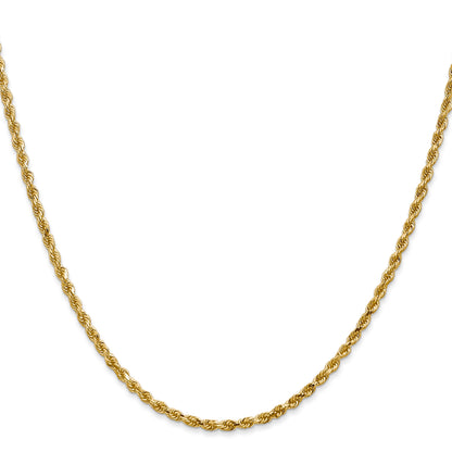 28 Inch 14K Yellow Gold 2.5mm Diamond Cut Rope Chain Necklace