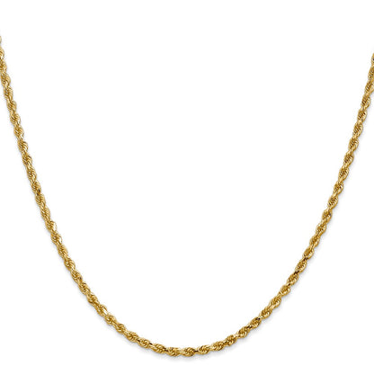 24 Inch 14K Yellow Gold 2.5mm Diamond Cut Rope Chain Necklace