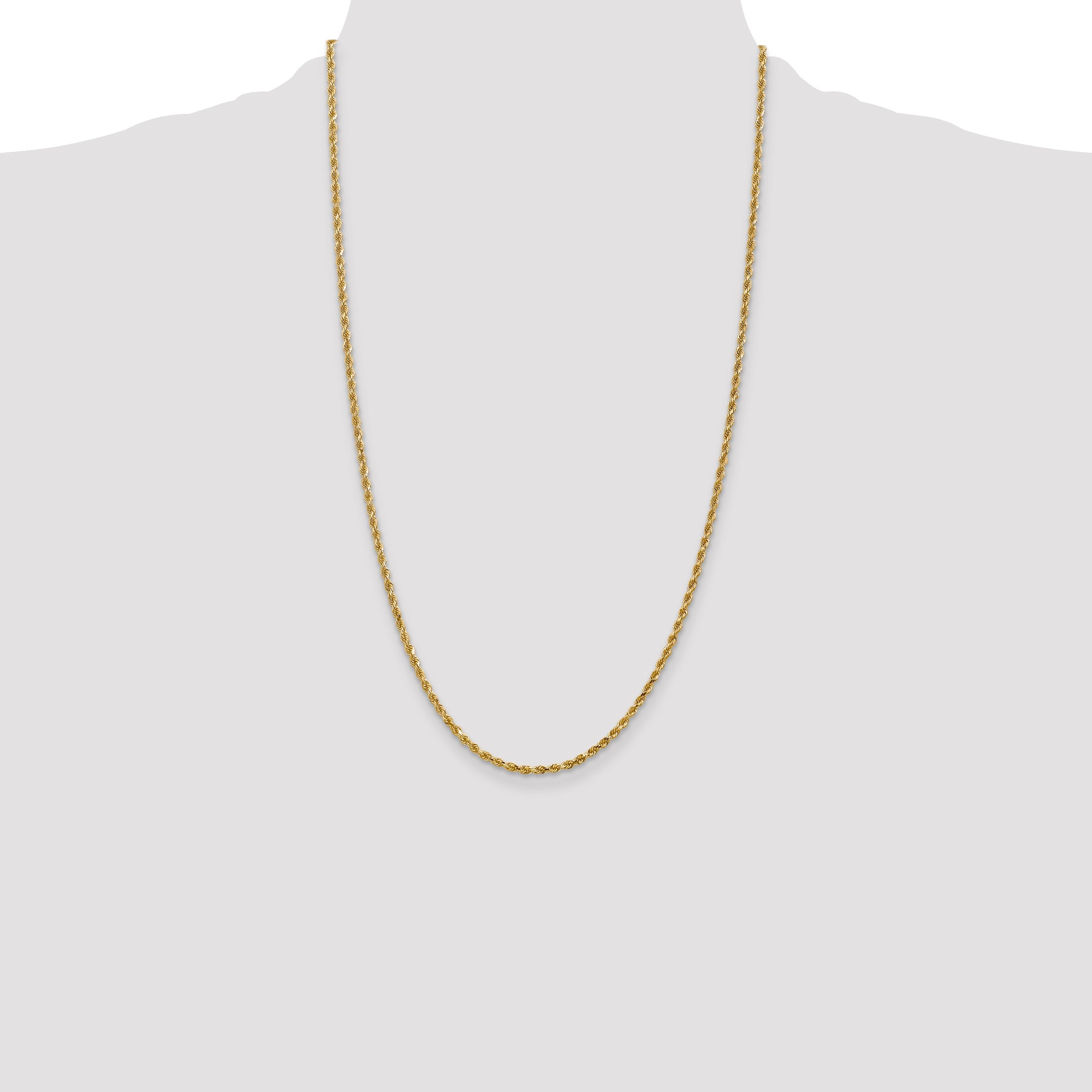 26 Inch 14K Yellow Gold 2.5mm Diamond Cut Rope Chain Necklace