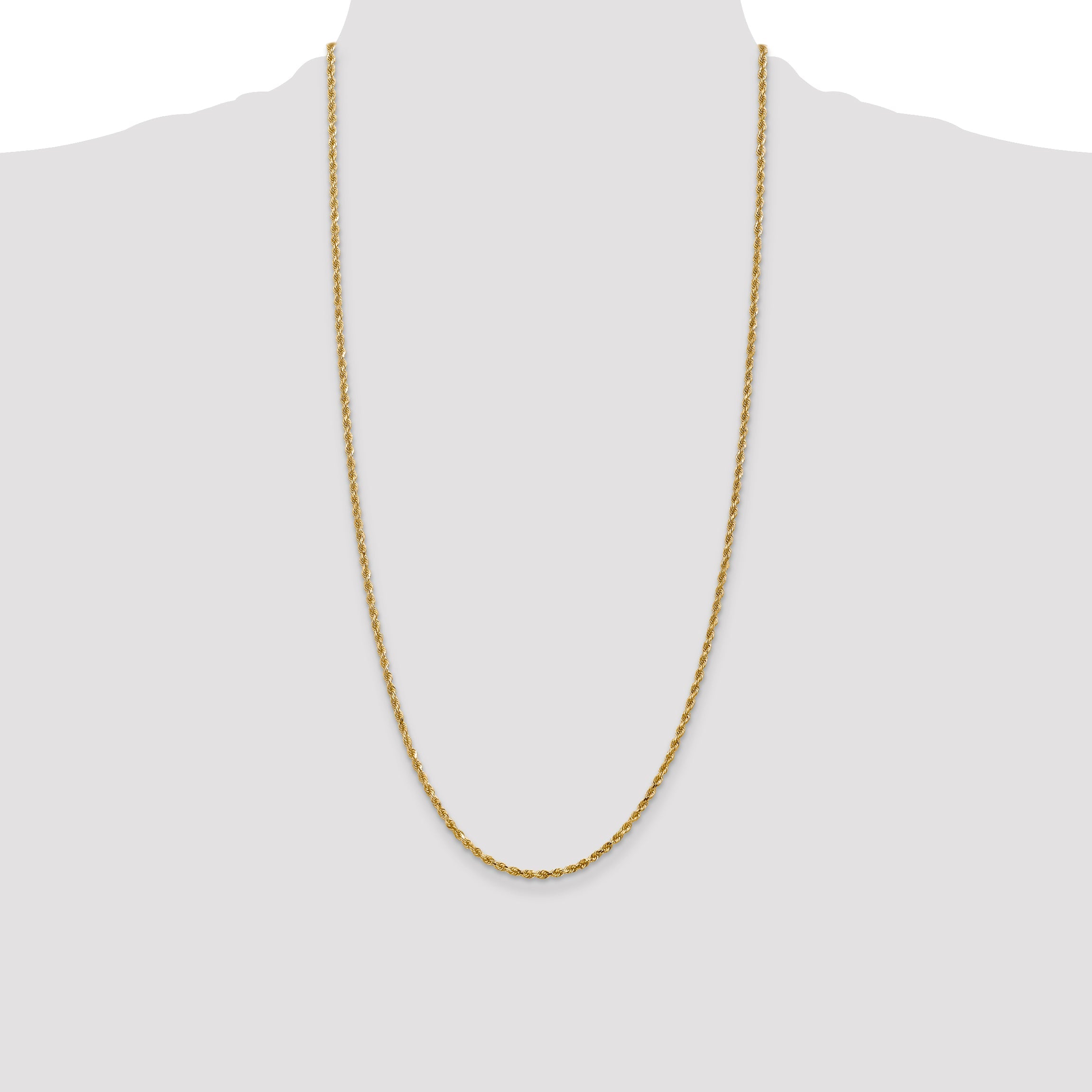 28 Inch 14K Yellow Gold 2.5mm Diamond Cut Rope Chain Necklace