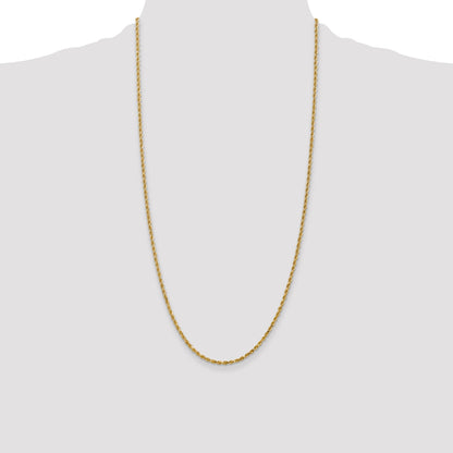 28 Inch 14K Yellow Gold 2.5mm Diamond Cut Rope Chain Necklace