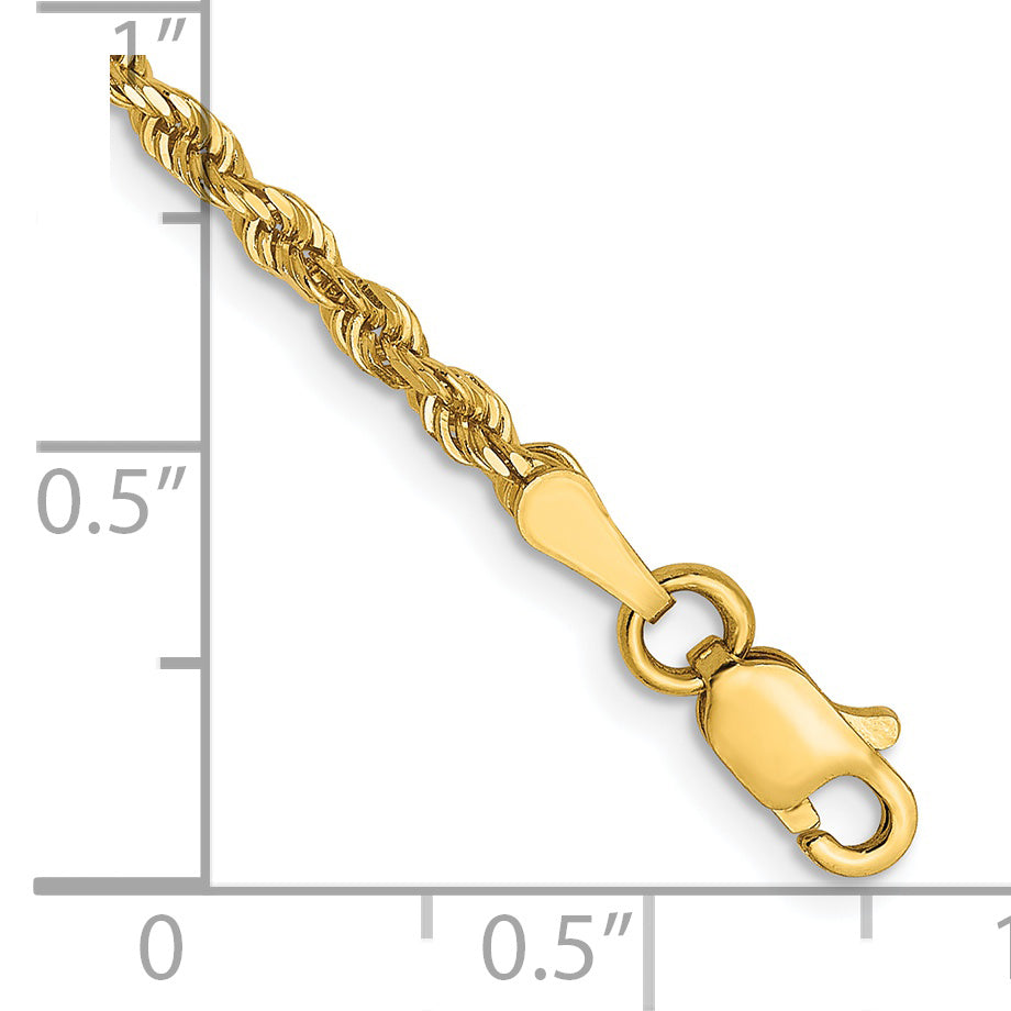 8 Inch 14K Yellow Gold 2.5mm Diamond Cut Rope Chain Bracelet
