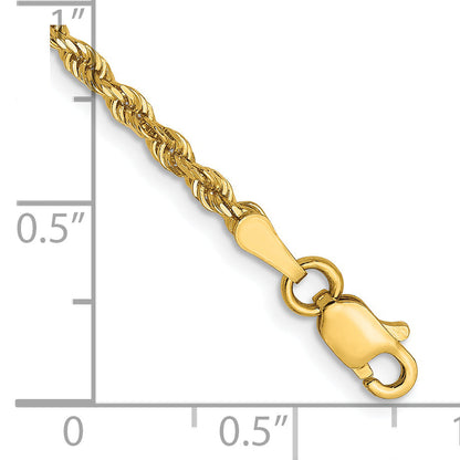 8 Inch 14K Yellow Gold 2.5mm Diamond Cut Rope Chain Bracelet