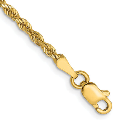 7 Inch 14K Yellow Gold 2.5mm Diamond Cut Rope Chain Bracelet